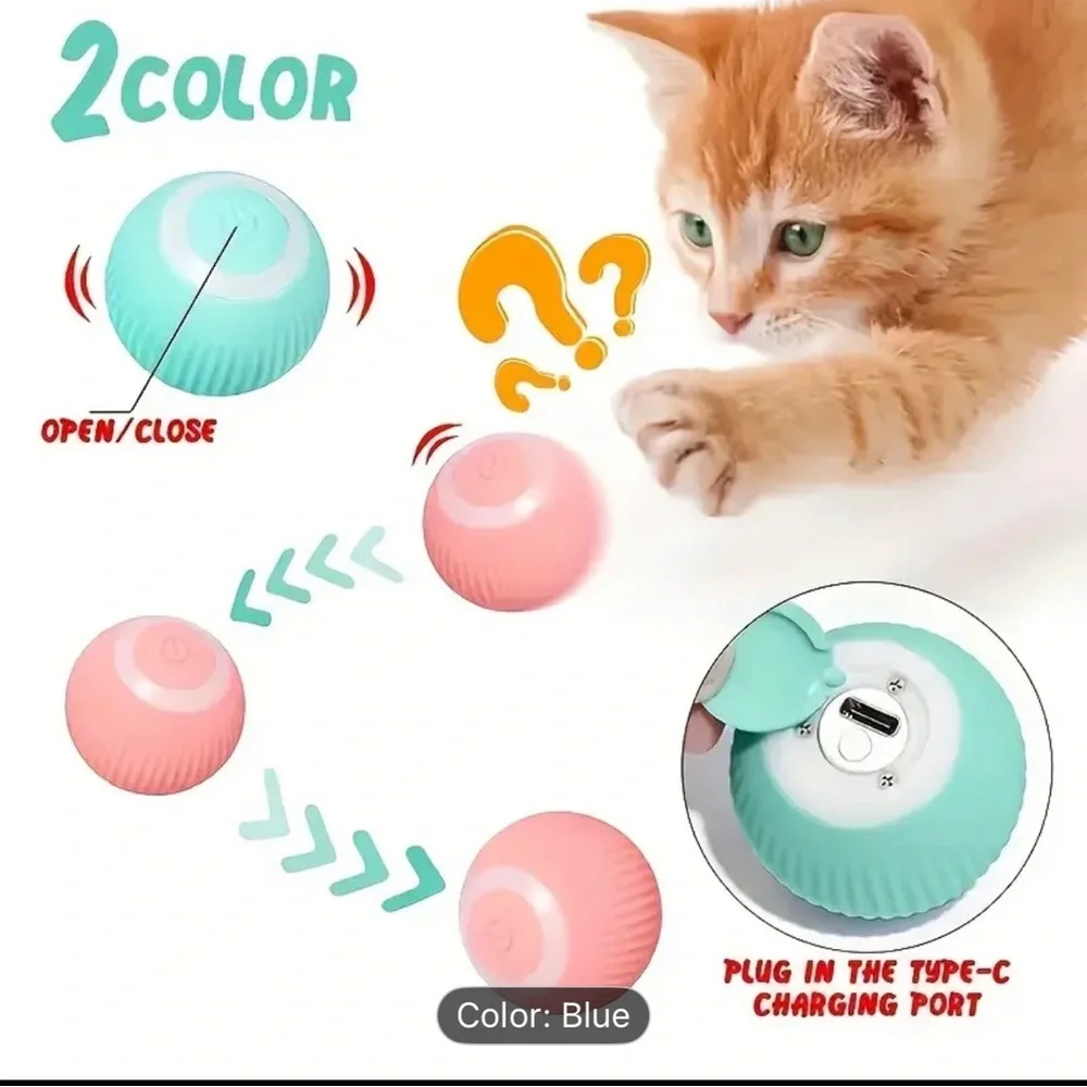 Cat Toy, Interactive Blue Pet Toy Ball, Intelligent Function, Rechargeable NWT